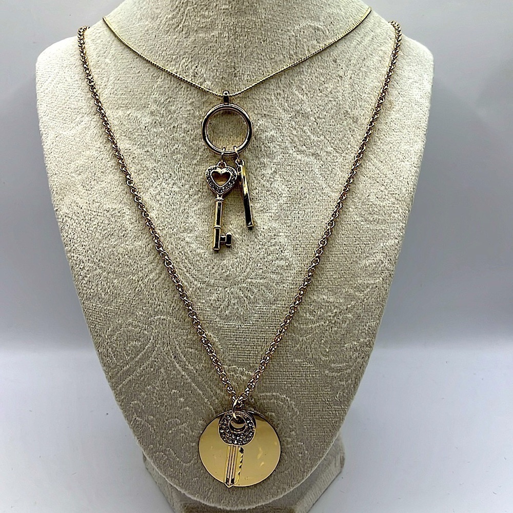 Key-Heart- Necklaces Layered Necklace Gold Tone with Rhinestones 🔑 ❤️ Necklace